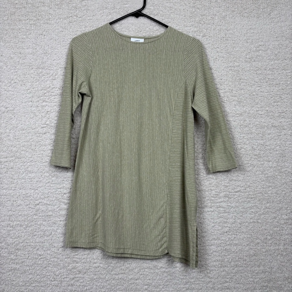 Pure Jill Top Womens XS Green Hemp Organic Cotton Asymmetrical Lagenlook Blouse